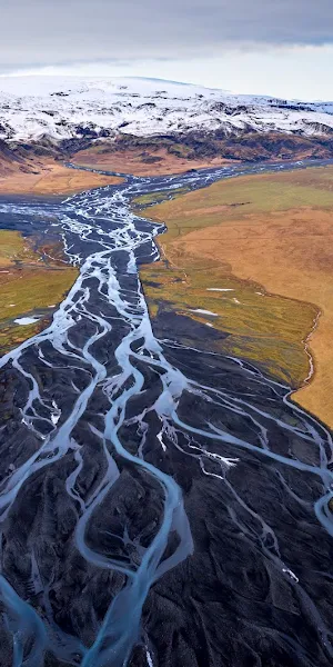 Iceland Landscape, Aerial View, Braided River, Glacial River 5K Wallpaper Background