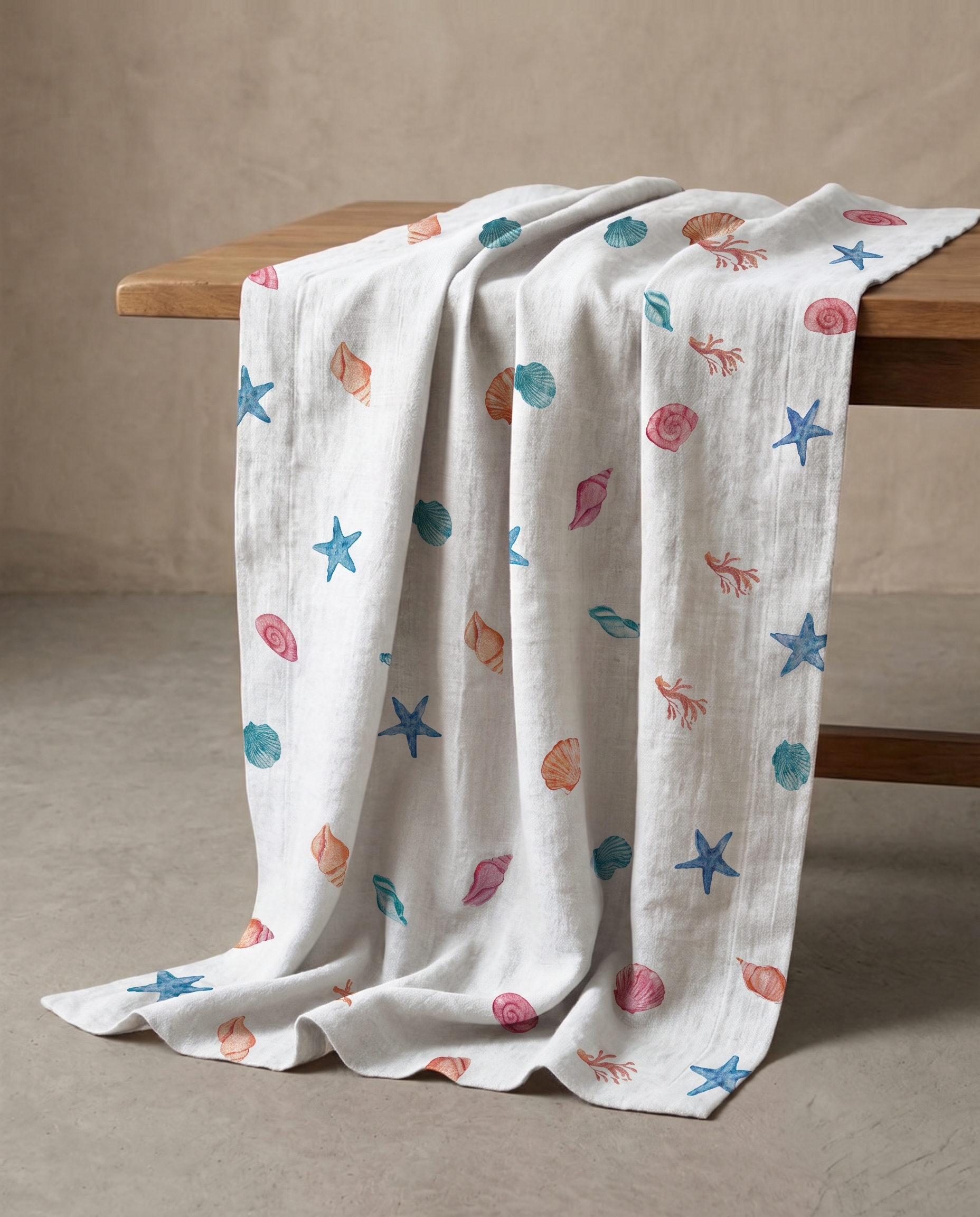 Starfish Print Natural Cotton Double Gauze Fabric 55 in / 140 cm - Baby Swaddle Summer Dress Material - Coastal Boho Style : MARIS STELLA