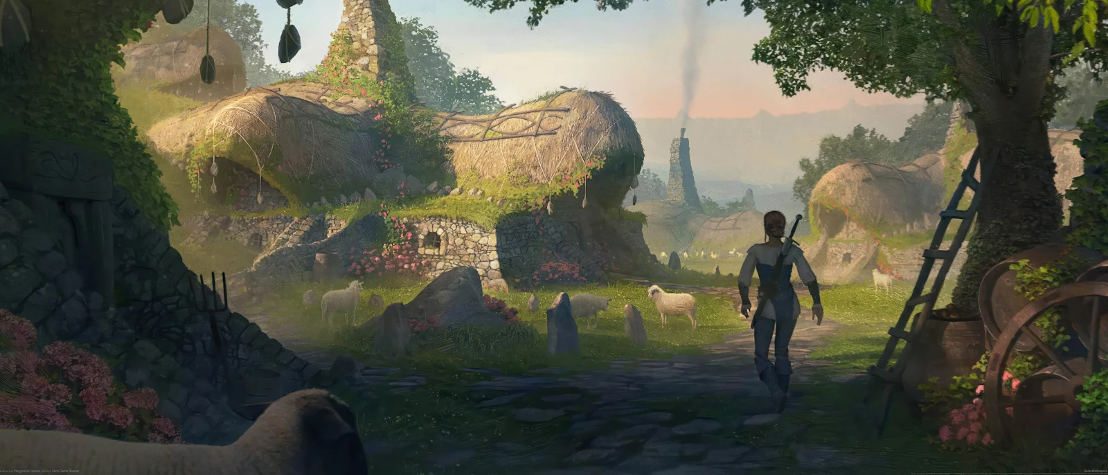 Fable Heroine Exploring A Sheep Farm 4K Desktop Wallpaper