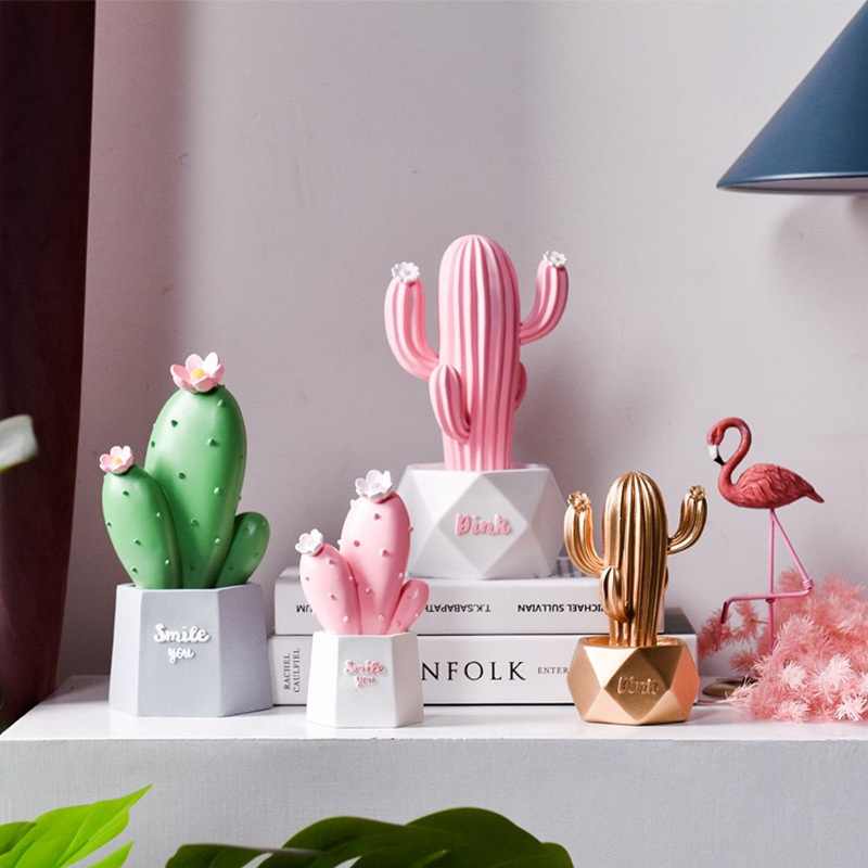 Painted resin cactus decor
