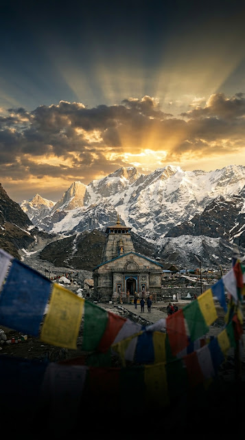 Kedarnath Temple Himalayan Prayer Flags Wallpaper - Free mobile Wallpaper