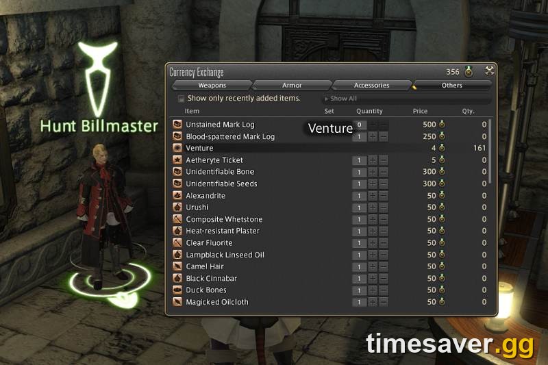 FFXIV Grand Company currency exchange showing Ventures for sale in exchange for company seals