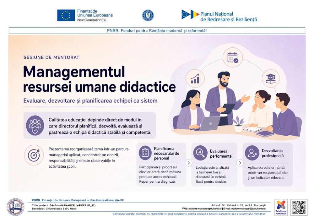 Coperta ghidului Managementul resursei umane didactice și evaluarea performanței profesionale a cadrelor didactice