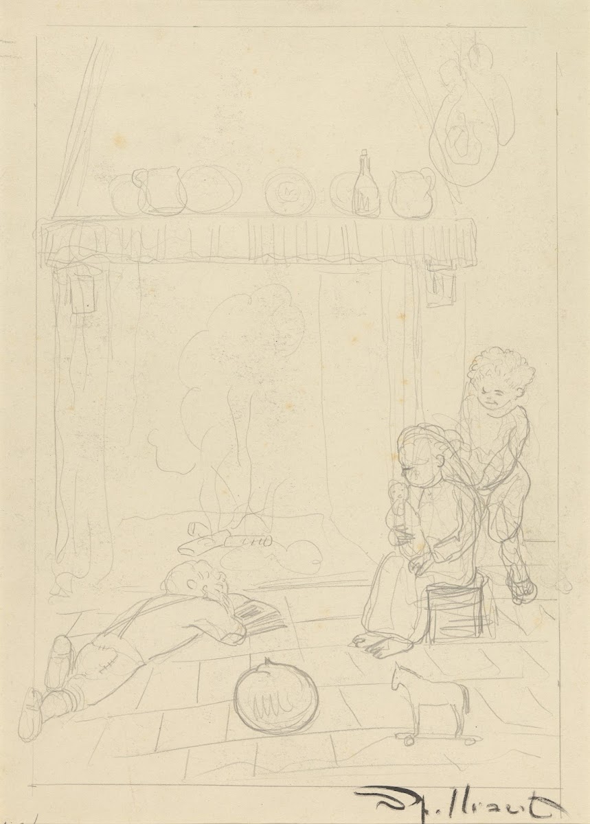 Les enfants pauvres devant lâtre 1918