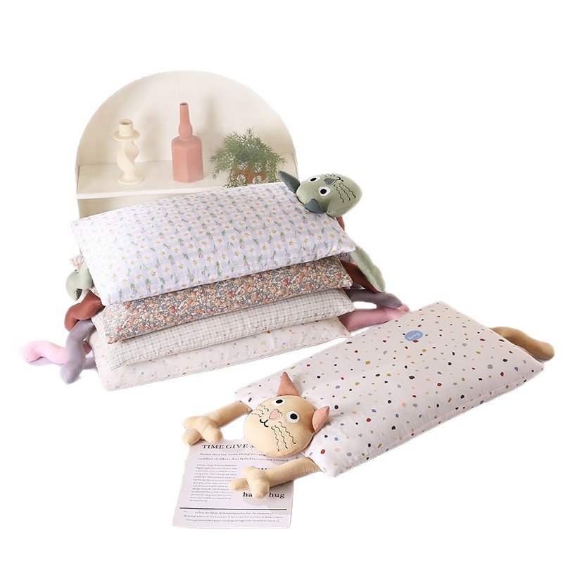 Cotton neck pillow filled with buckwheat, rectangular