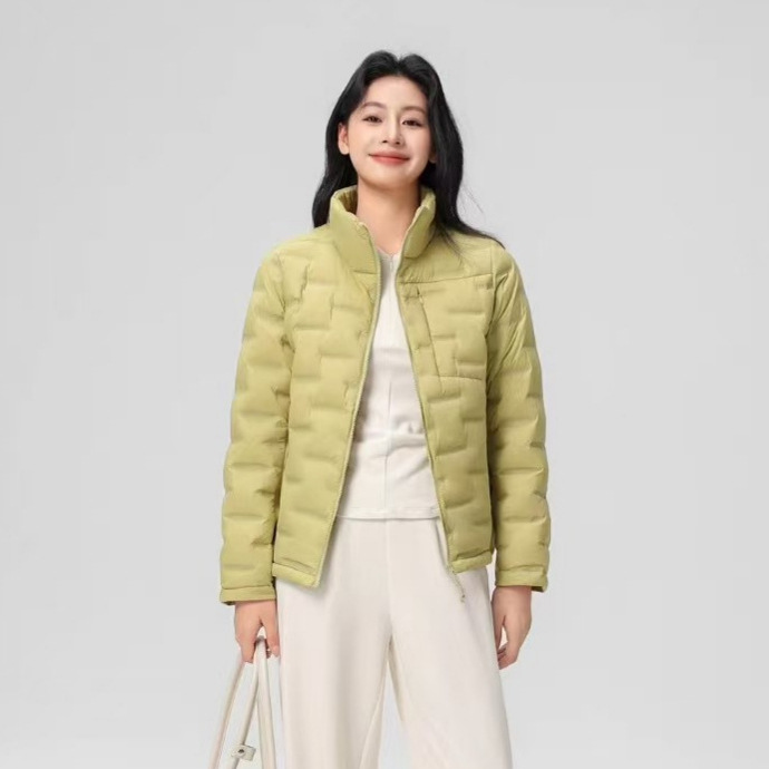 Short Women's Down Jacket with Stand-Up Collar, White Duck Down