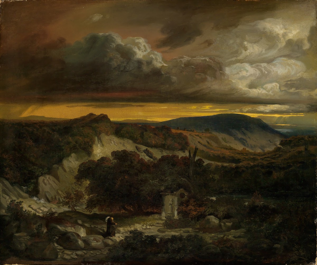 Abendliche Landschaft mit heimkehrenden Einsiedler 1850