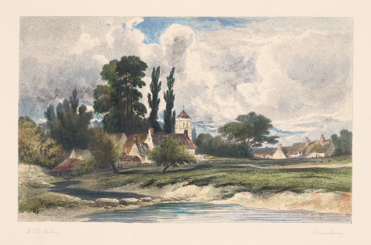 Rural landscape with pond and houses William James Muller 1850