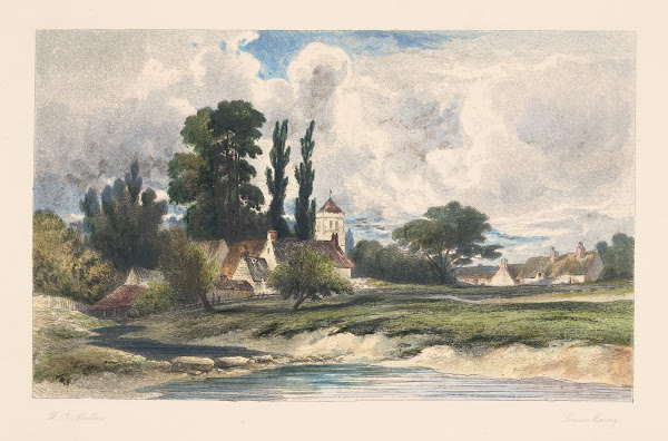 Rural landscape with pond and houses William James Muller 1850