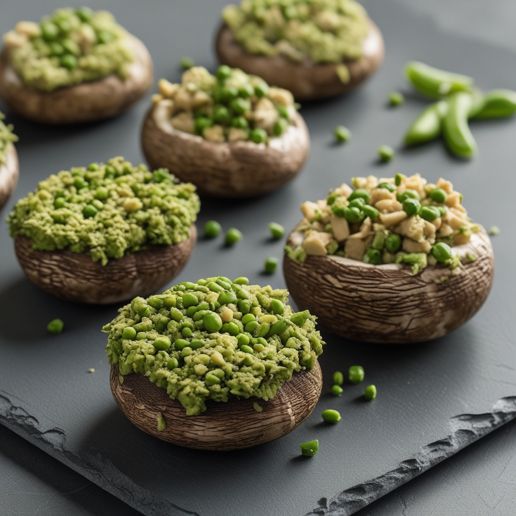 Wasabi Pea Crusted Tofu Stuffed Mushrooms