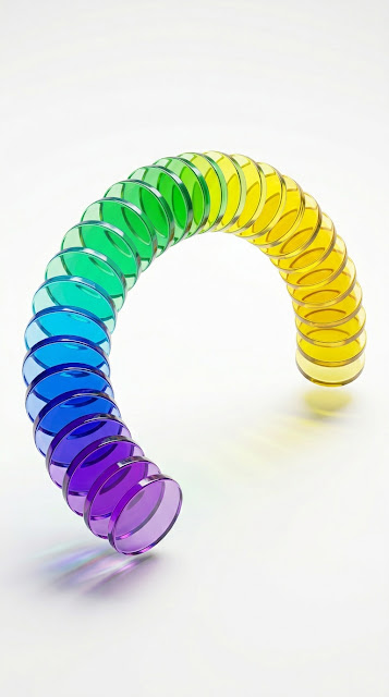 Arc of Rainbow Colored Glass Disks on a White Background - Free mobile Wallpaper
