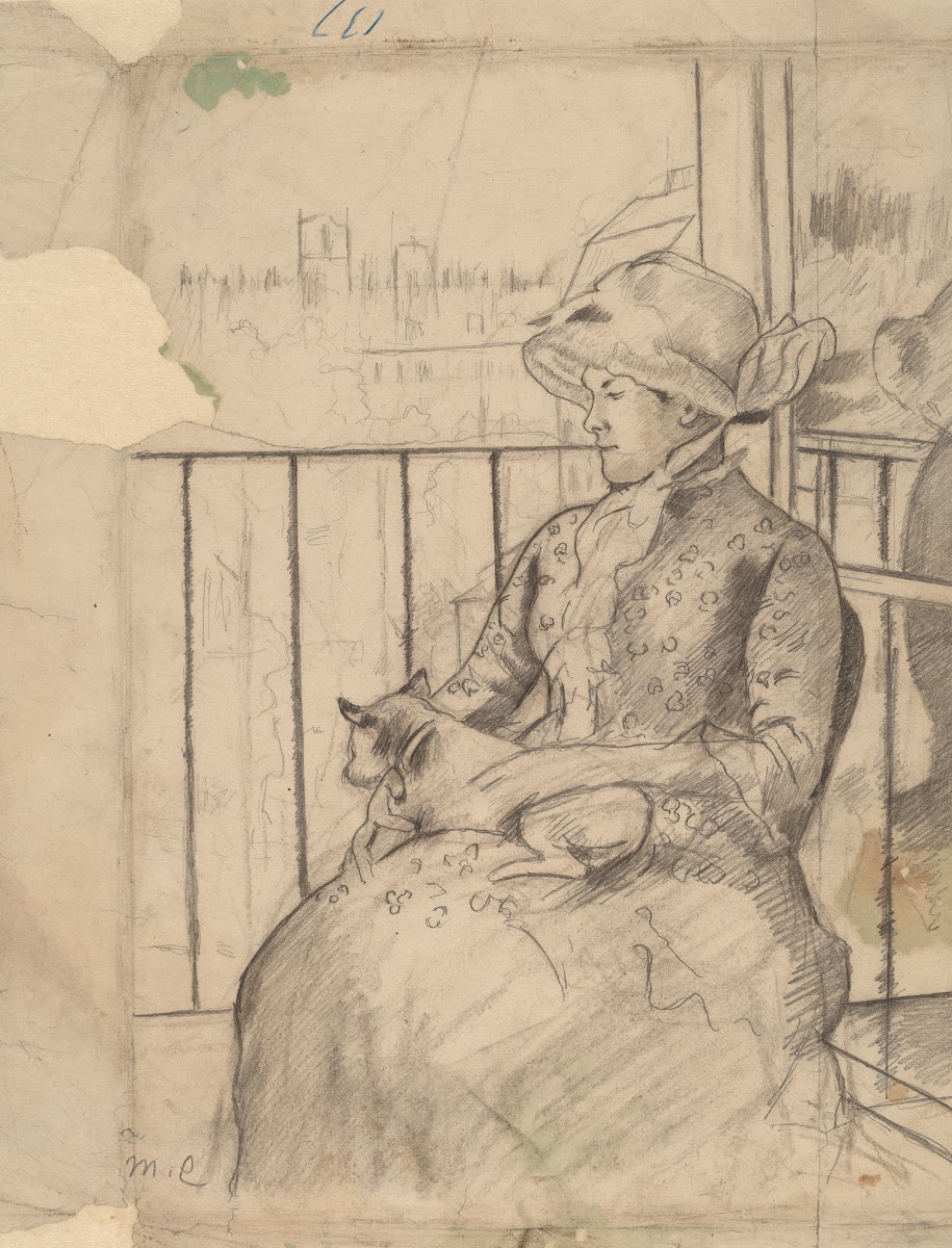 Susan on a Balcony Holding a Dog recto c 1883