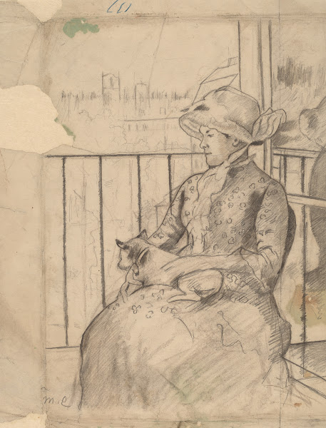 Susan on a Balcony Holding a Dog recto c 1883