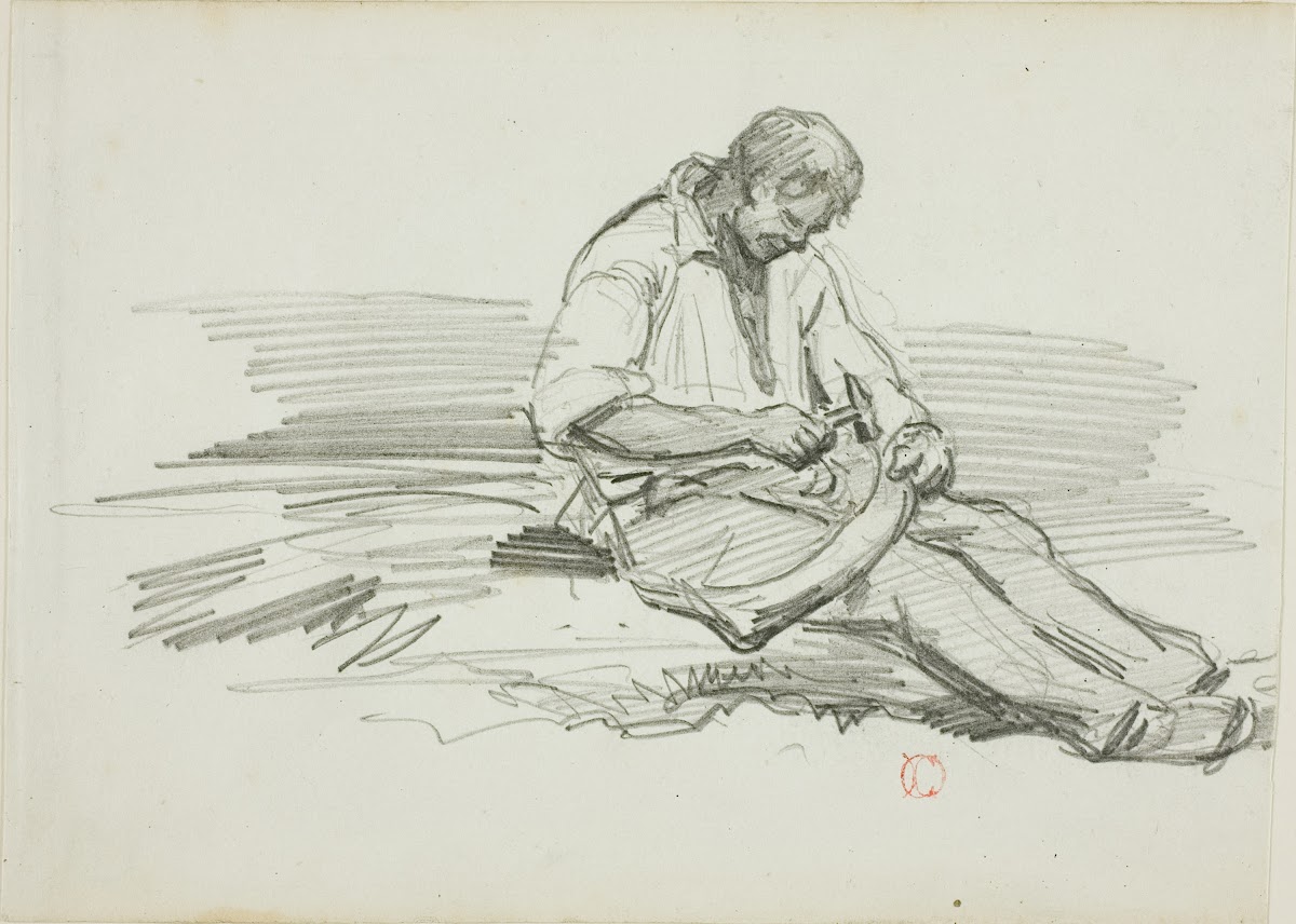 Man Mending Scythe c 1862