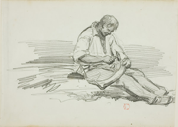 Man Mending Scythe c 1862