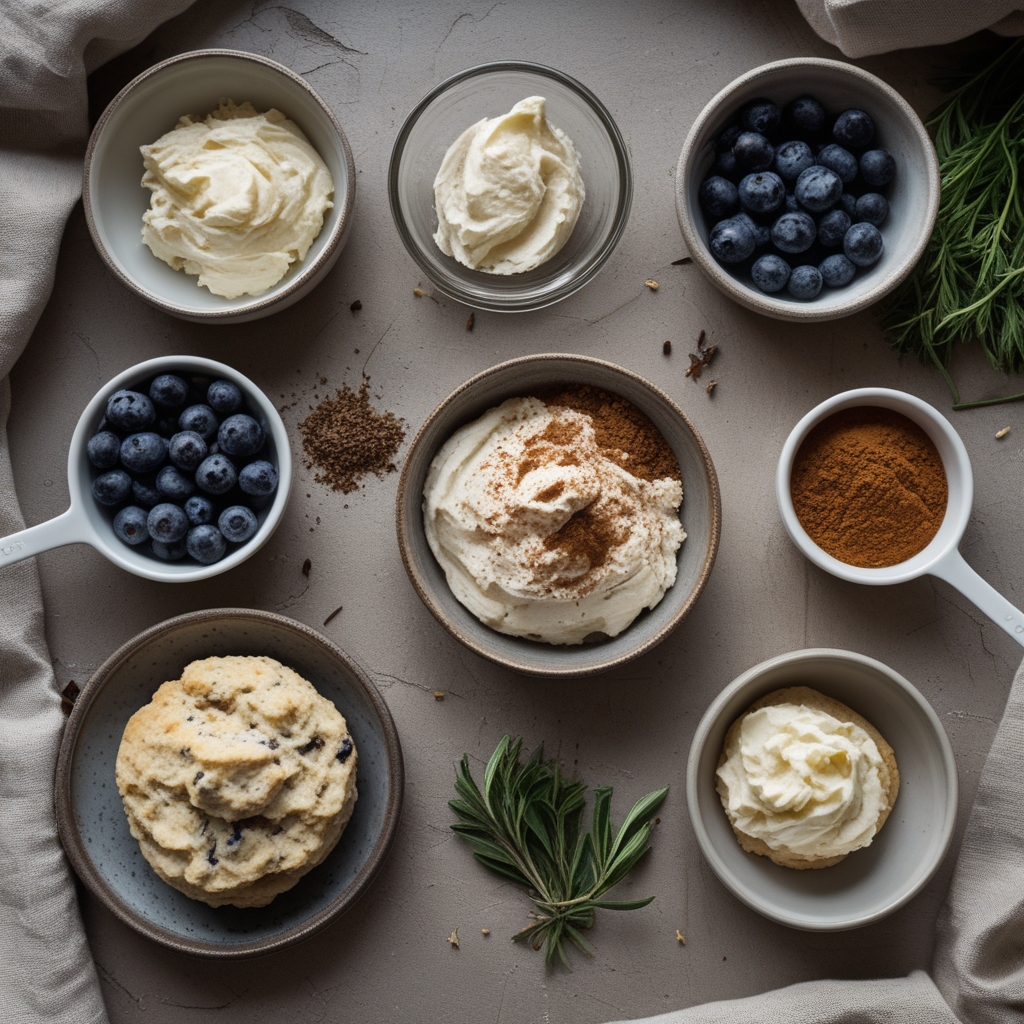 Ingredients for Blueberry Cinnamon Crunch Sourdough Cathead Biscuits with Whipped Salted Vanilla Bean Butter - Easy Homemade Breakfast Treat