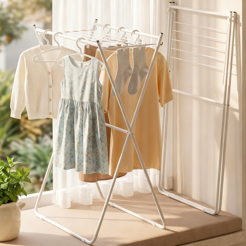 Foldable drying rack, double-layered, for balcony