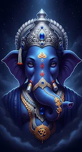 Majestic Blue Ganesha Deity in Cosmic Night Sky