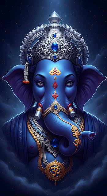 Majestic Blue Ganesha Deity in Cosmic Night Sky - Free mobile Wallpaper
