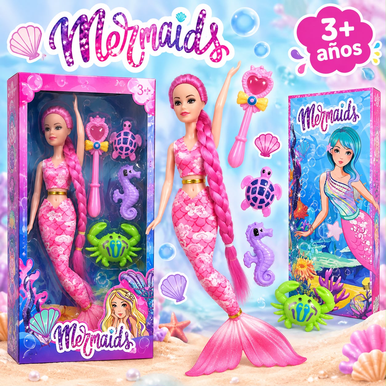 Muñeca sirena Mermaids con accesorios marinos