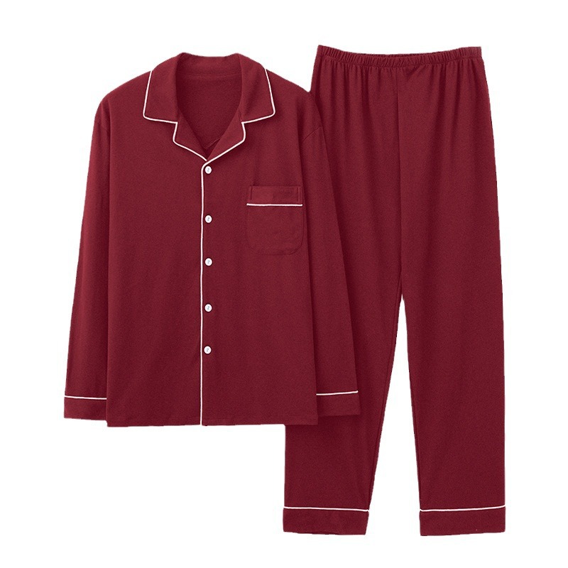 Herren-Pyjama-Set, Baumwolle, langärmelig, schlicht