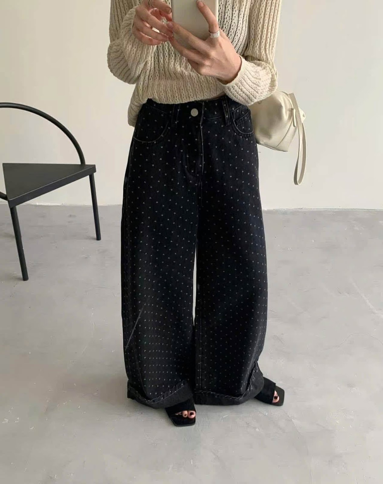 quần jean ống rộng in hình tim lật lai XONXEN SHOP 81186 – Image 6
