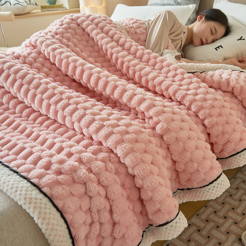 Soft coral fleece blanket with lamb fleece appearance