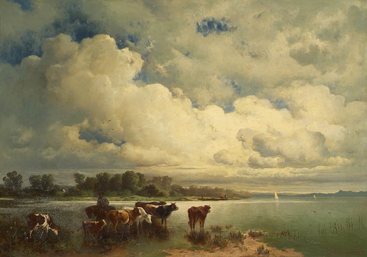 Wasserlandschaft mit Kühen