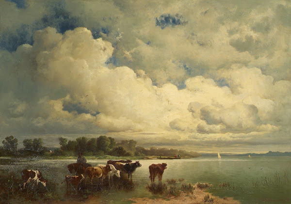 Wasserlandschaft mit Kühen