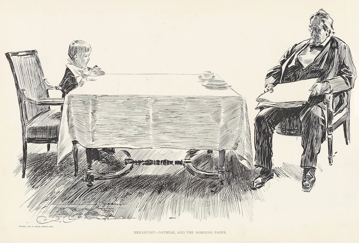 Breakfast Oatmeal and the morning paper 1898