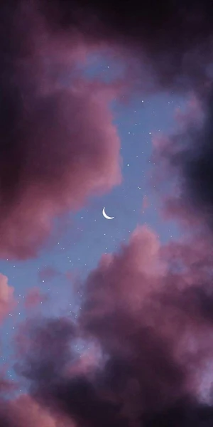 Crescent, Cloud, Stars, Night, Purple Full HD iPhone Wallpaper Background