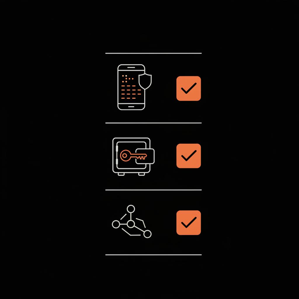 Minimal vector infographic checklist of security steps (2FA, password manager, recovery contacts) for two owners on a YouTube channel, in Social Success Hub brand colors.