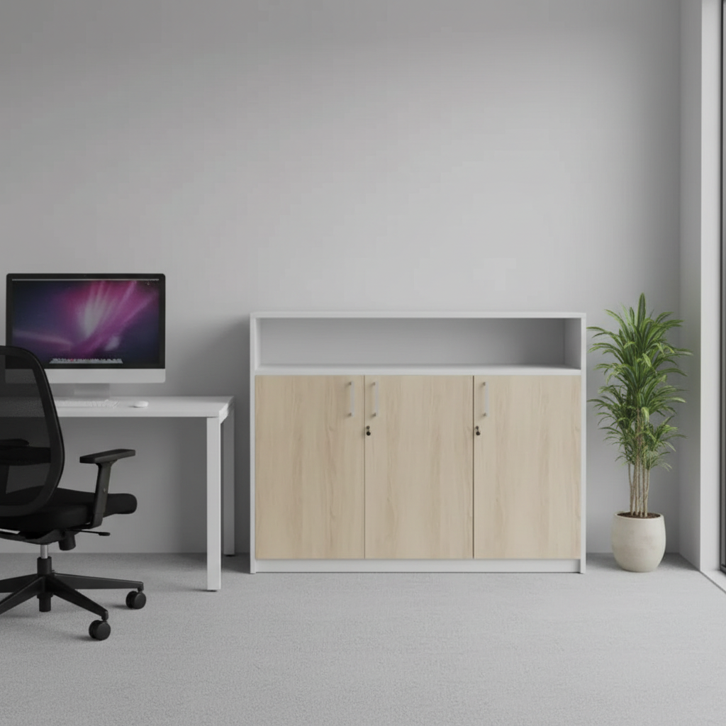 RADAR Color Three Door Cabinet With Recessed Open Top Shelf
