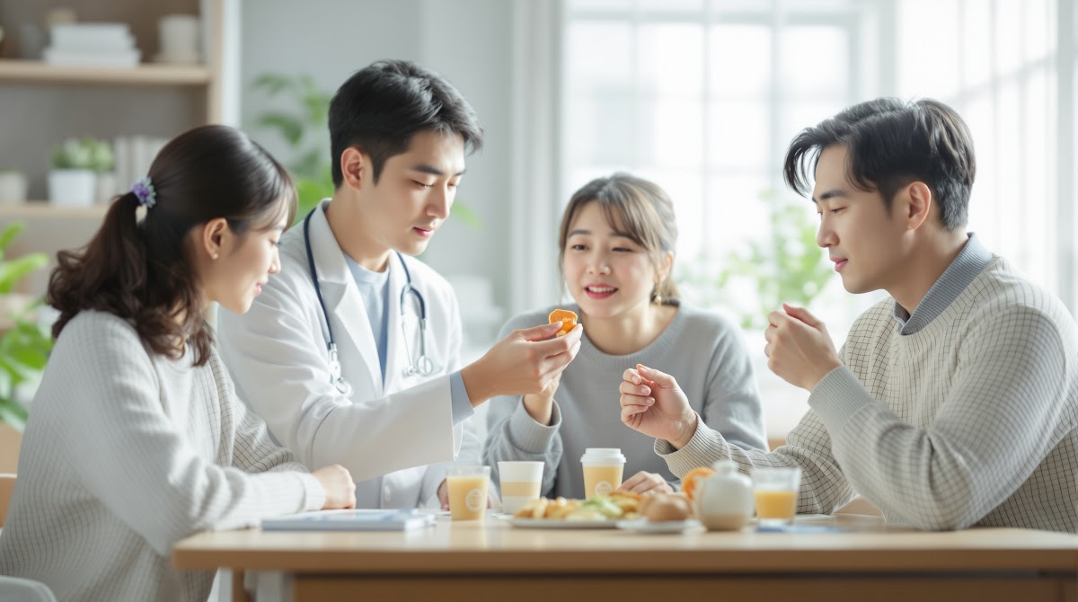 젤리영양제추천  리부트라이프 유산균 젤리 파우치와 샤인머스캣·리치맛 젤리가 나란히 놓여 있고, 개별 포장된 젤리를 아이와 어른이 함께 섭취하며, 건강한 이너뷰티와 휴대성을 강조하는 환경