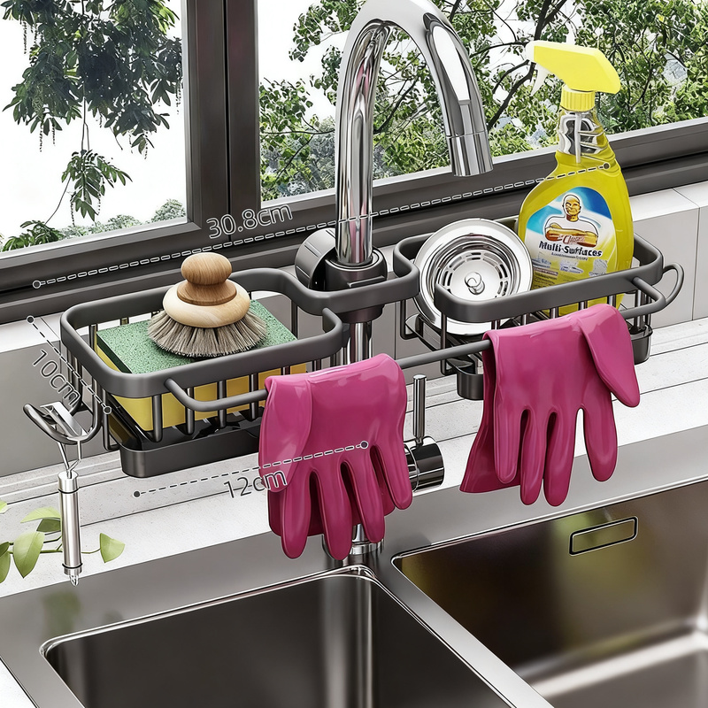 Kitchen wall holder for sink with draining tray