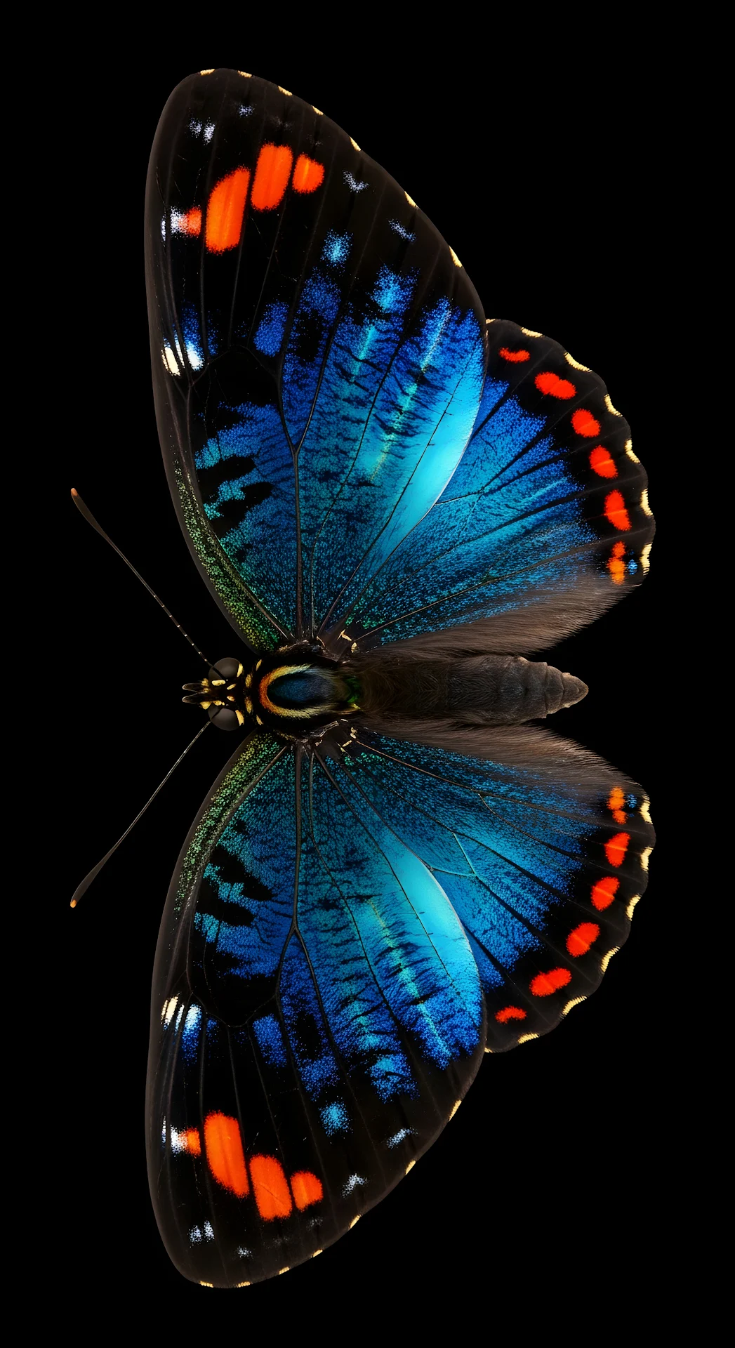 Iridescent Blue Butterfly Wings Black Background - Free 4K mobile Wallpaper