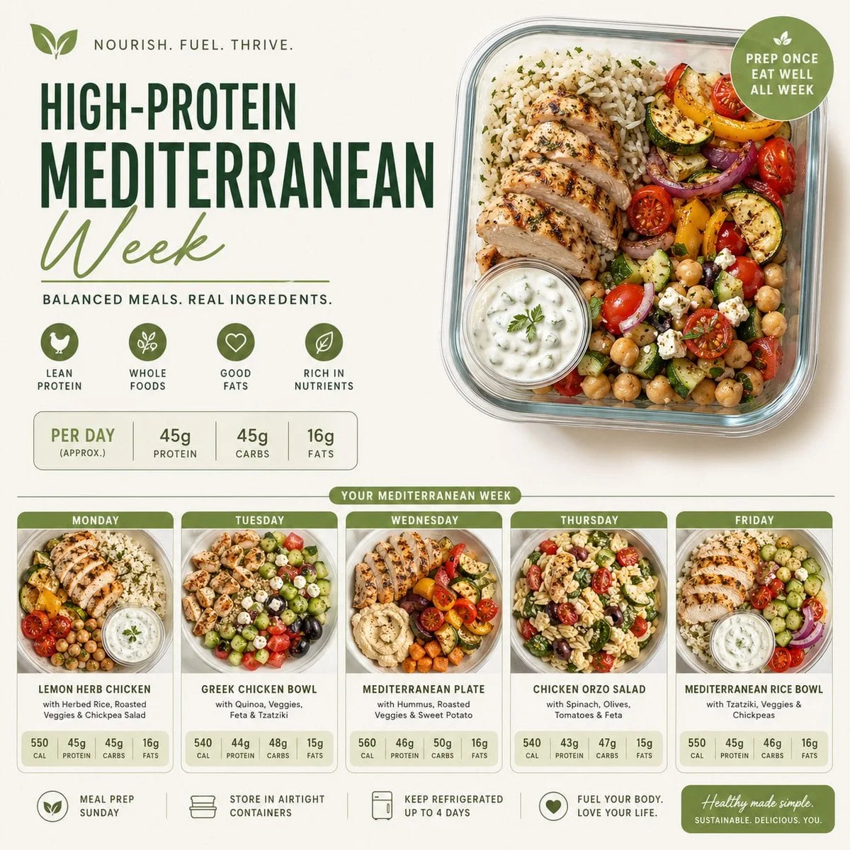 Diseños limpios y apetitosos para la preparación de comidas Diseña un póster minimalista y saludable para la preparación de comidas para [MEAL PLAN], con un diseño limpio...