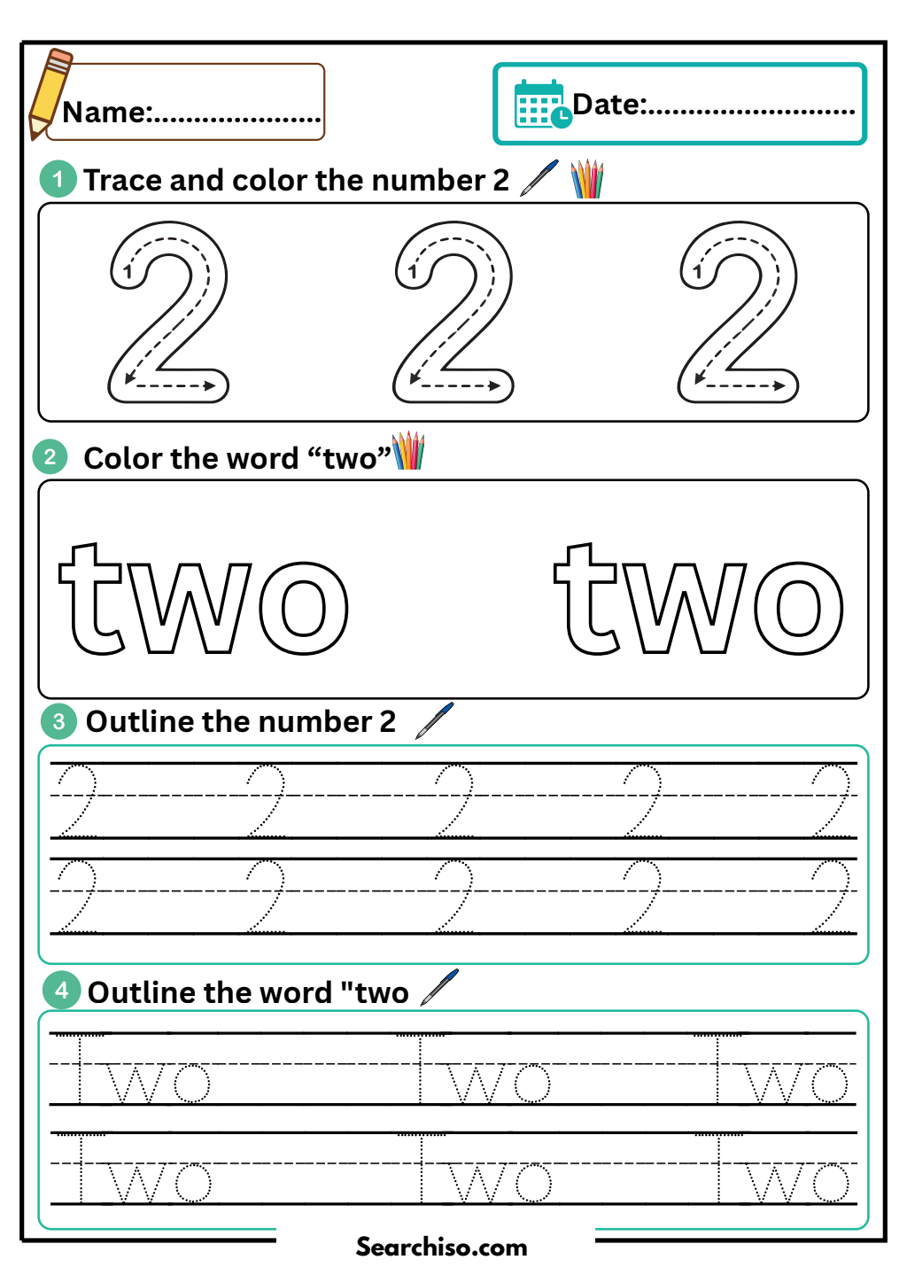 Foundations of Numeracy: Tracing the Number Two PDF printable