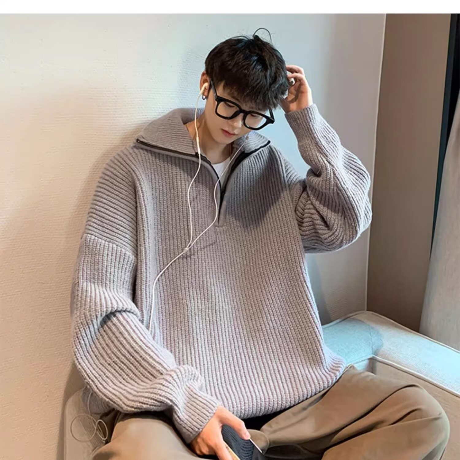 Herren-Strickpullover mit Reißverschluss