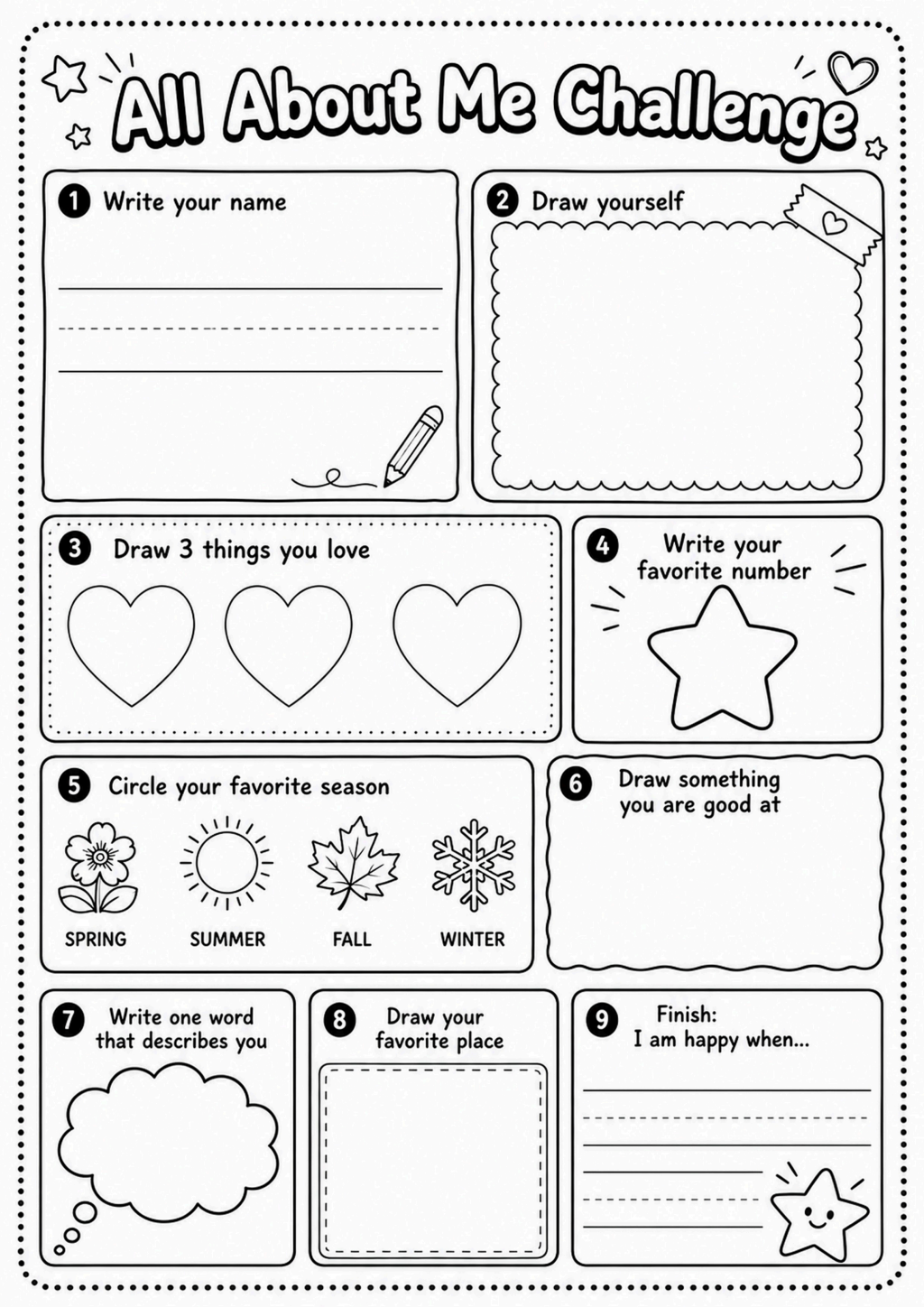 All About Me Challenge Worksheet