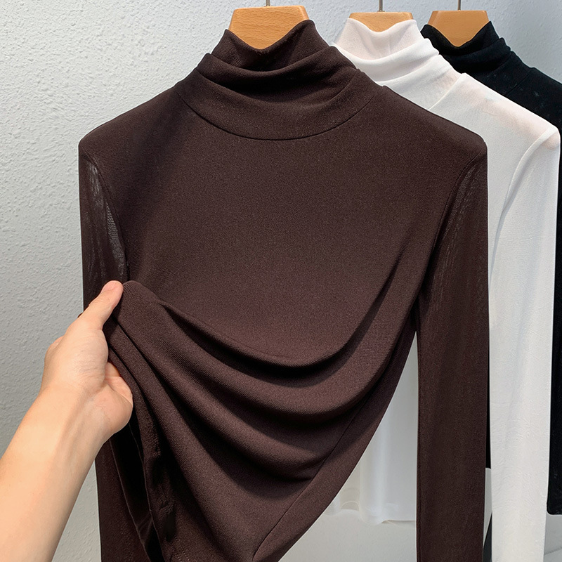 Ladies Turtleneck Top, Mesh Fabric, Lined