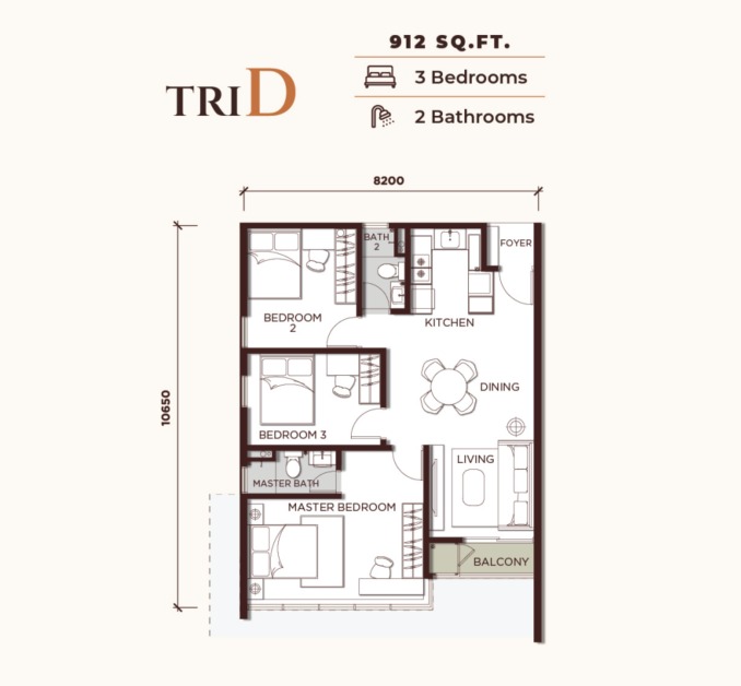 One Seputeh Type TRID floor plan — 1611 sq ft, 3 bedrooms