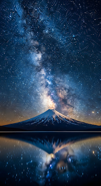 Milky Way Galaxy Over Reflecting Snow Mountain Lake Night - Free mobile Wallpaper