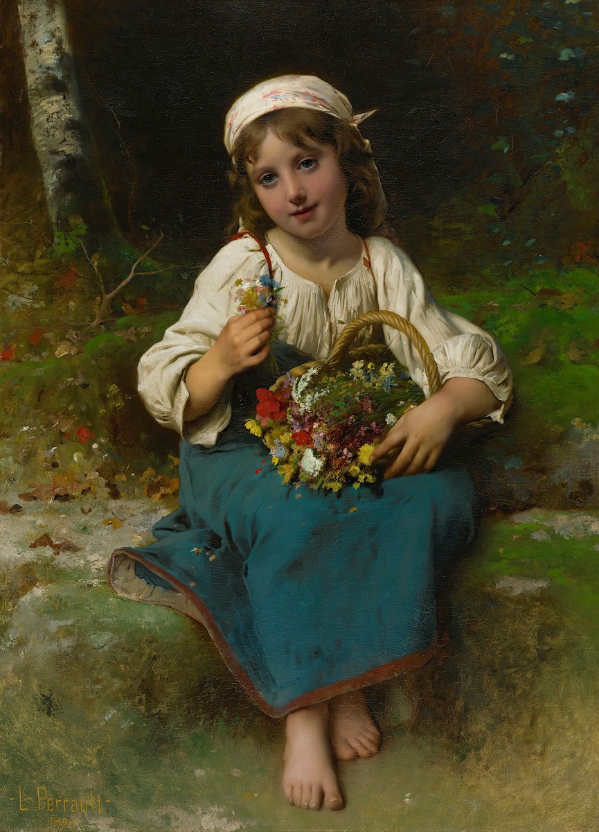 Young girl with a basket of flowers 1880