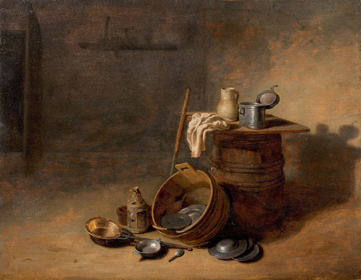 Composition aux cuivres et aux plats détain