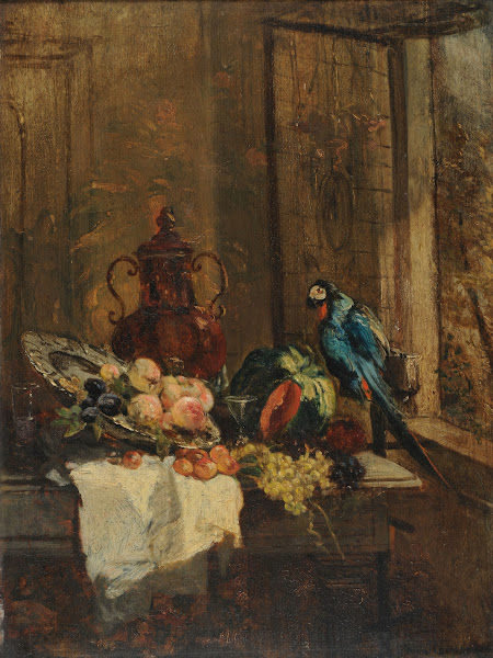 Nature morte et perroquet près dune fenêtre ouverte before 1882
