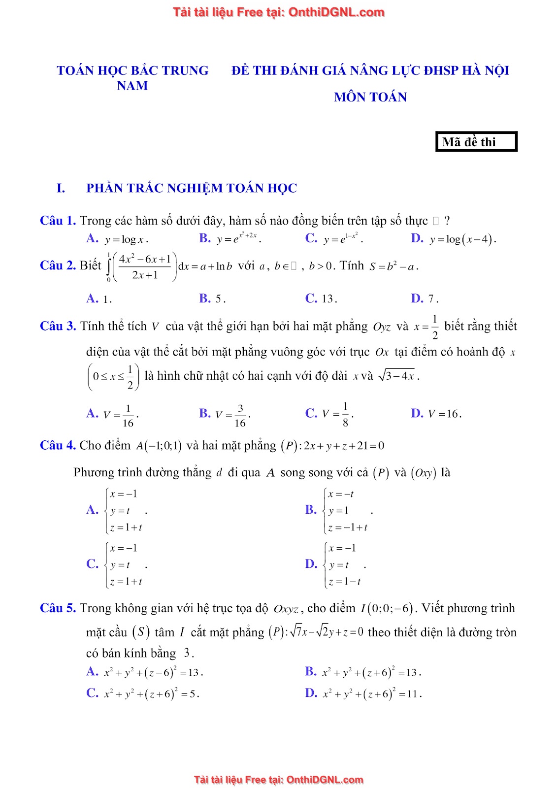 16 Đề ôn DGNL Sư Phạm HN môn toán - có đáp án