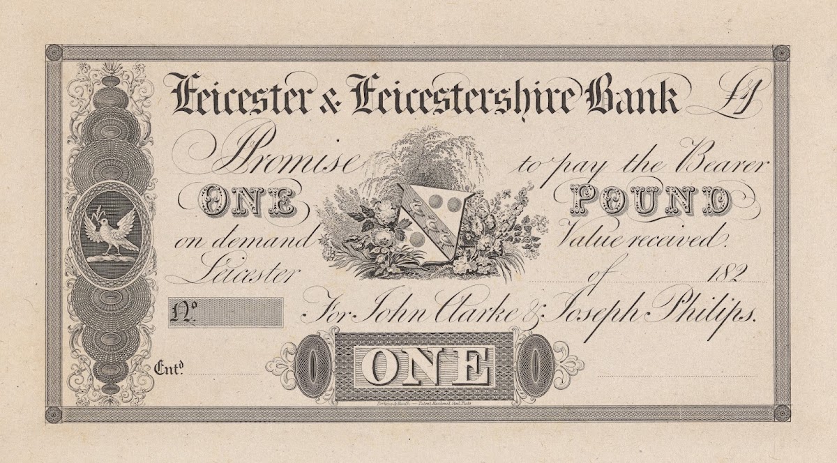 Leicester  Leicestershire Bank one pound note 1820 1829