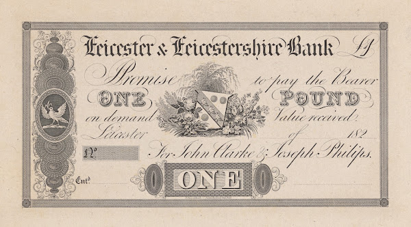 Leicester  Leicestershire Bank one pound note 1820 1829