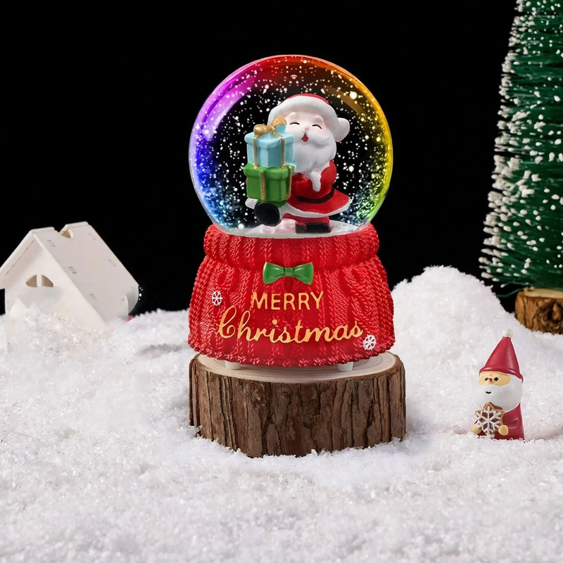 Snow globe music box with lighting and snow effect